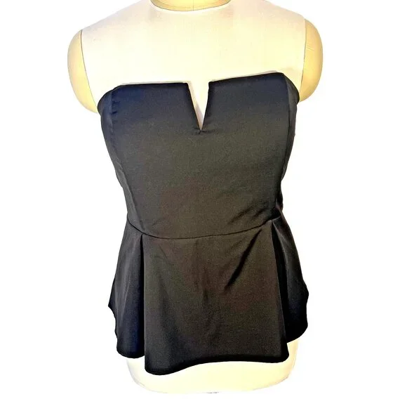 City Chic Black Strapless Peplum Top Womens Size 22W Zip Back Sweetheart - Picture 2 of 16